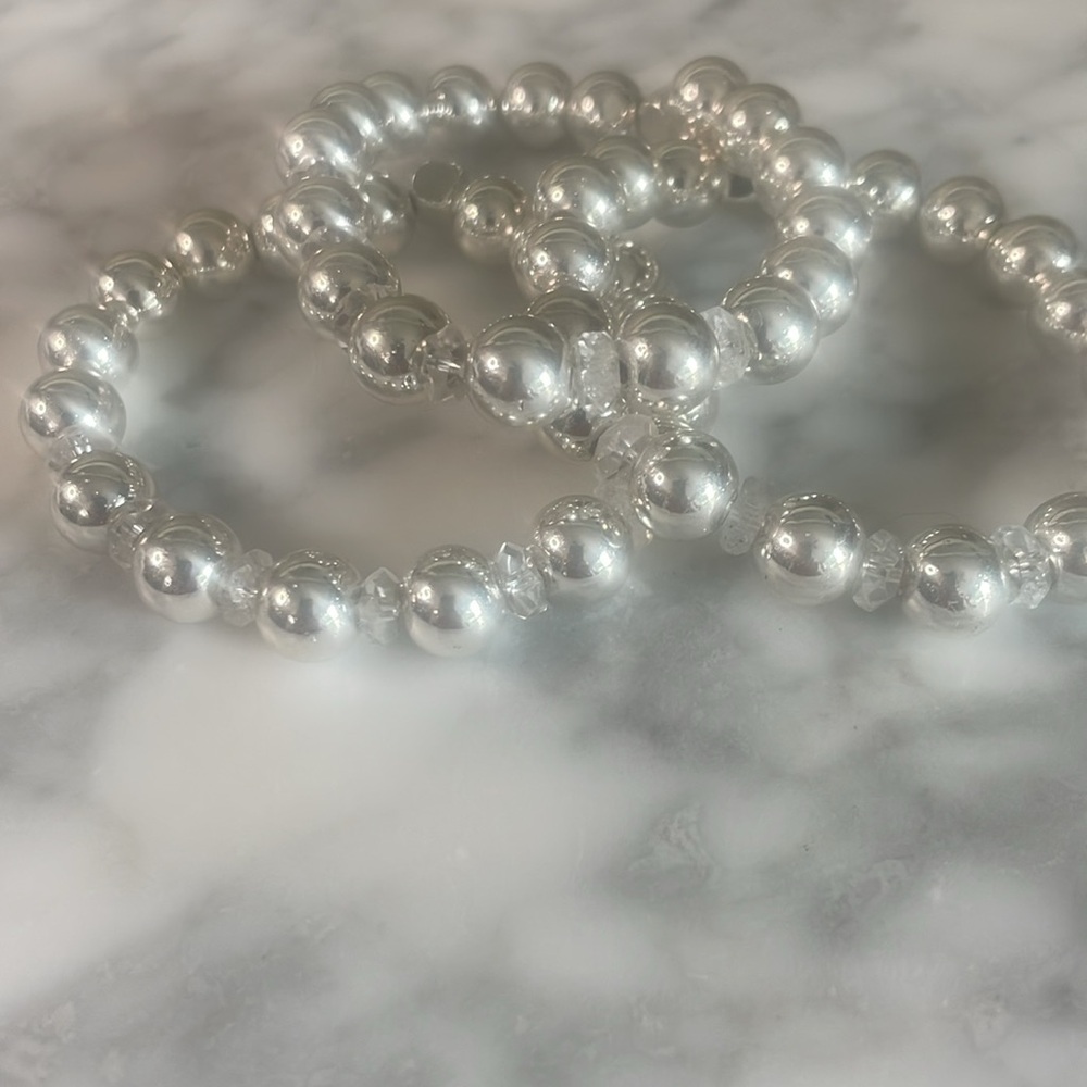 Silver hematite & diamond cut clear quartz bracelet - Picture 5 of 5
